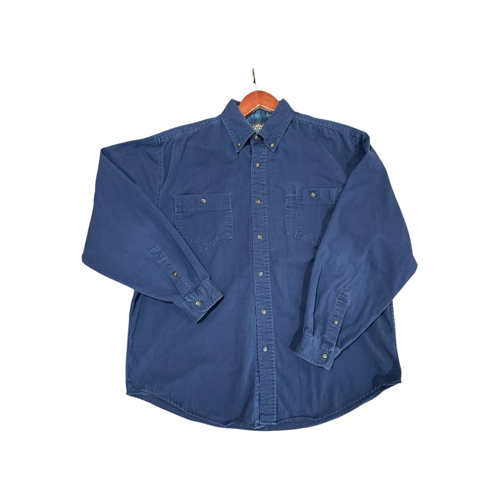 Greatland Shirt Button Down Size L Blue Cotton Mens Workwear Long Sleeve Casual
