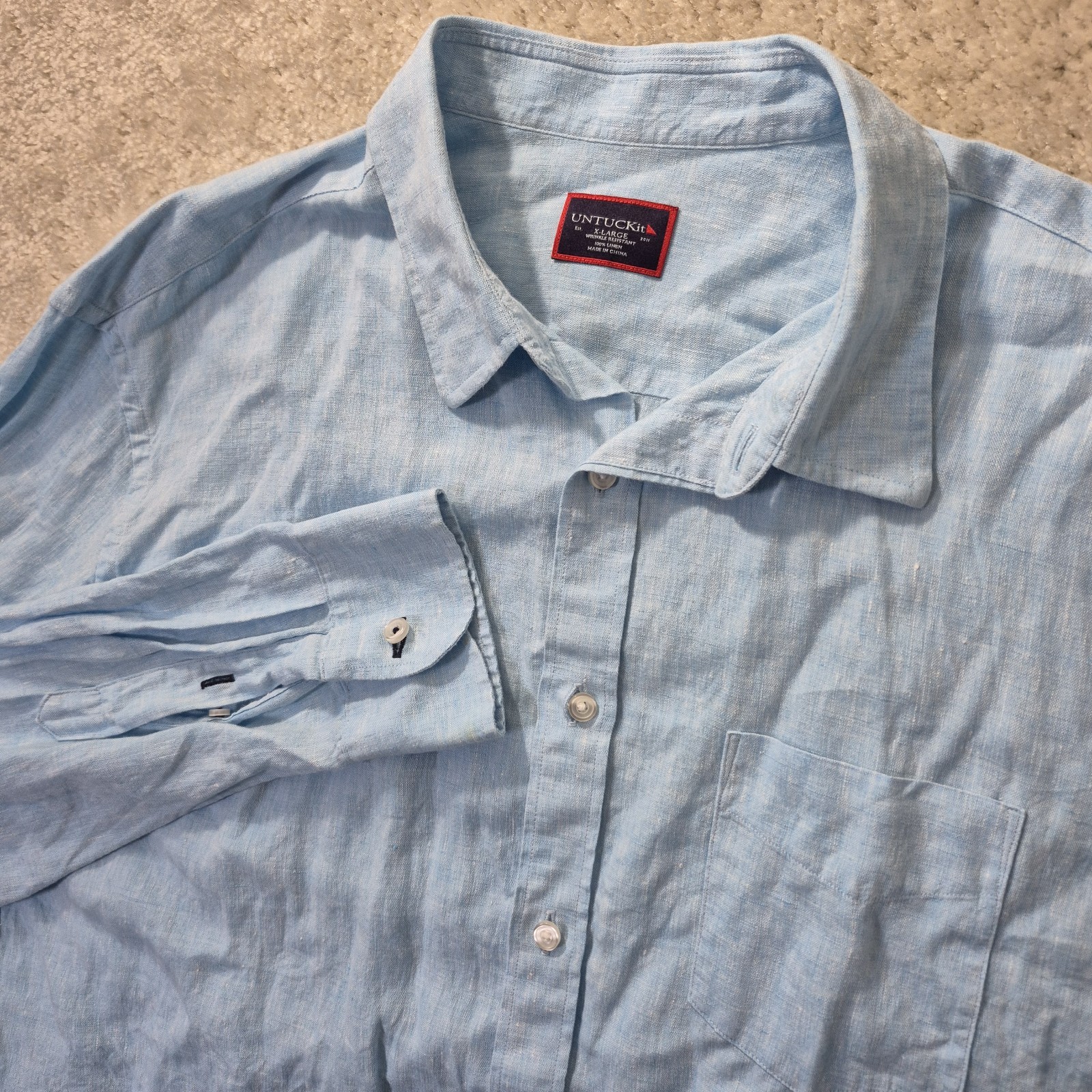 Untuckit Linen Shirt Button Up Mens XL Blue Grachetto Coastal Beachy Wedding
