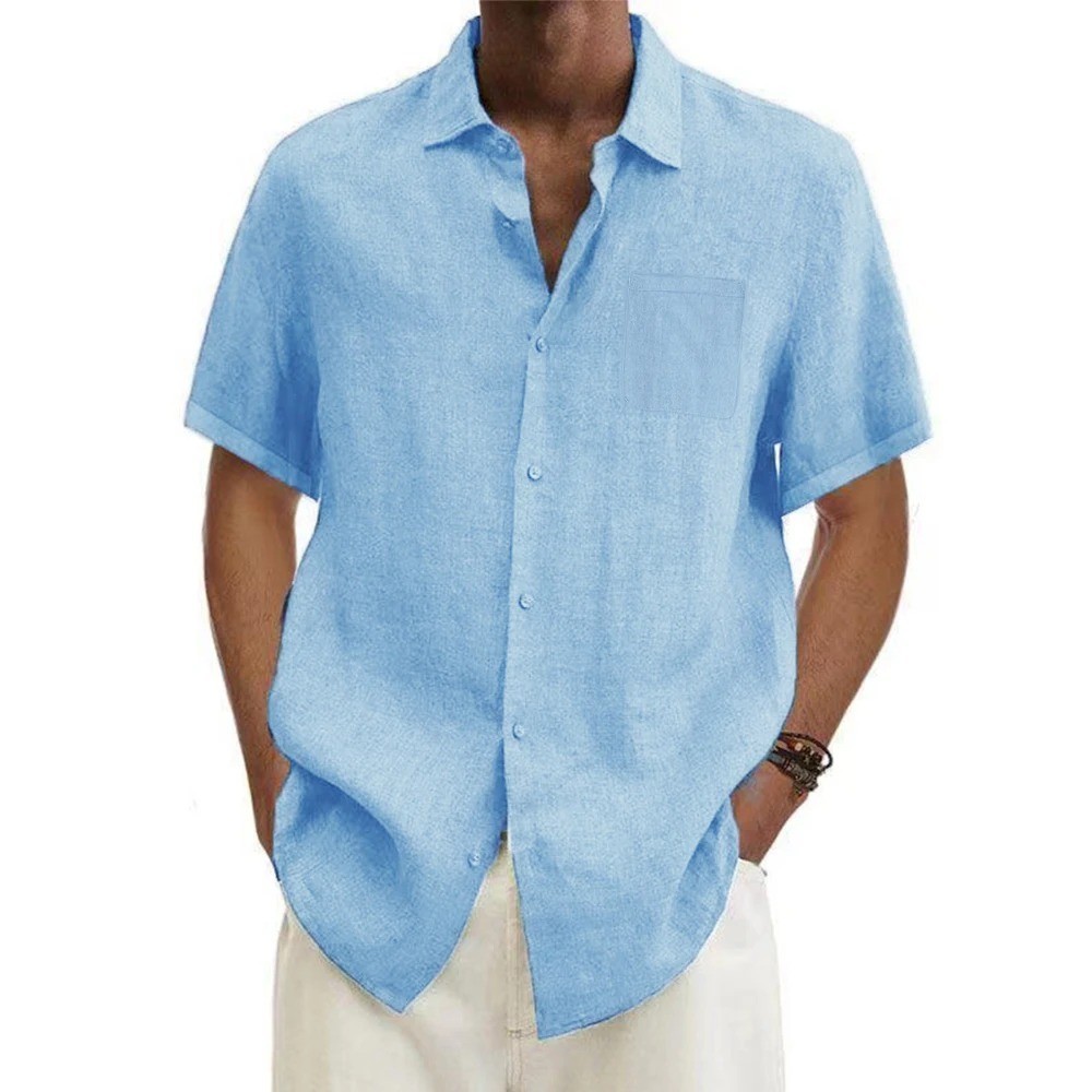Men’s Cotton Linen Short Sleeve Shirt – Casual Beach Style, Plus Size