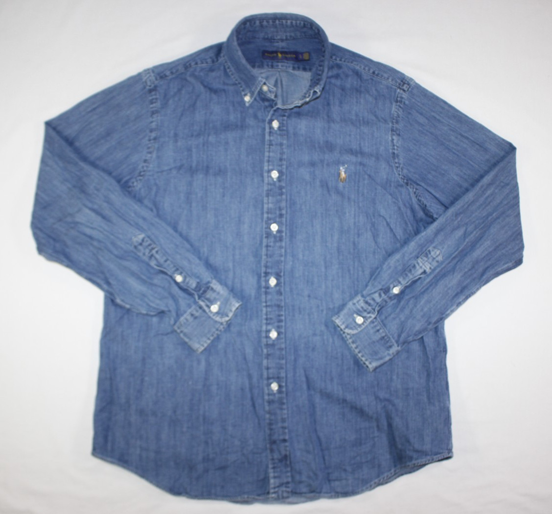 Ralph Lauren Shirt Men’s L Denim Chambray Button Down 100% Cotton Pony Blue