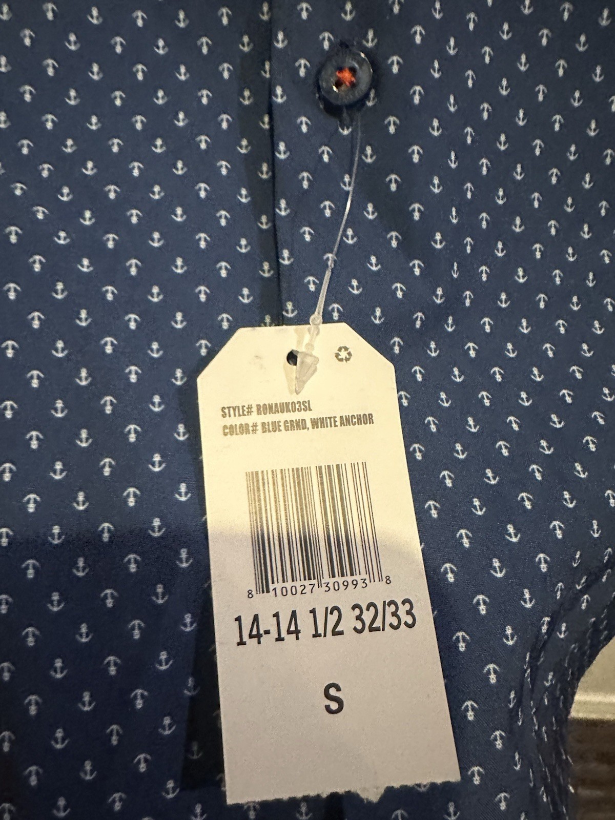 Nautica Mens Slim Fit Performance Fabric Anchor Print Button Down Shirt Blue S