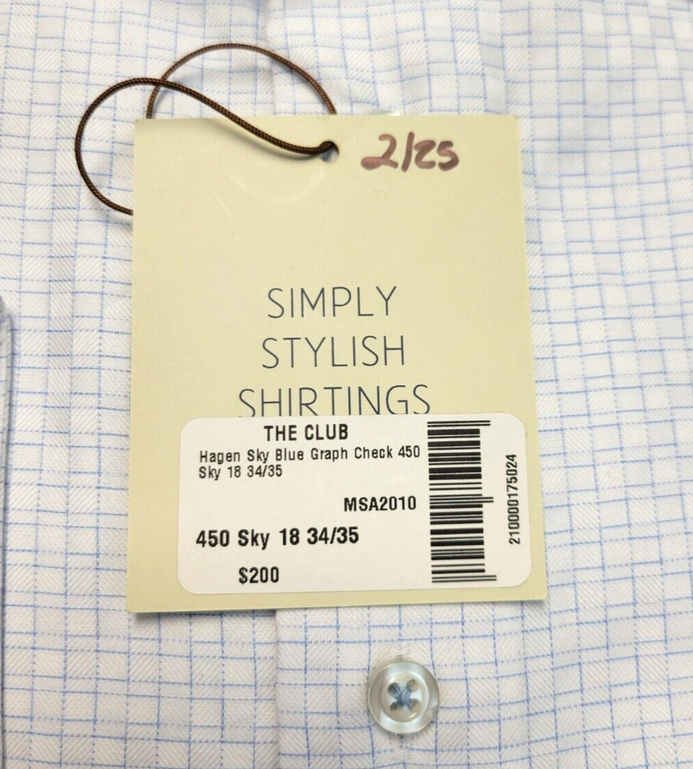 $200 NEW Hagen Graph Check Button Dress Shirt Men’s 2XL 18 34/35 Blue Carmel Fit