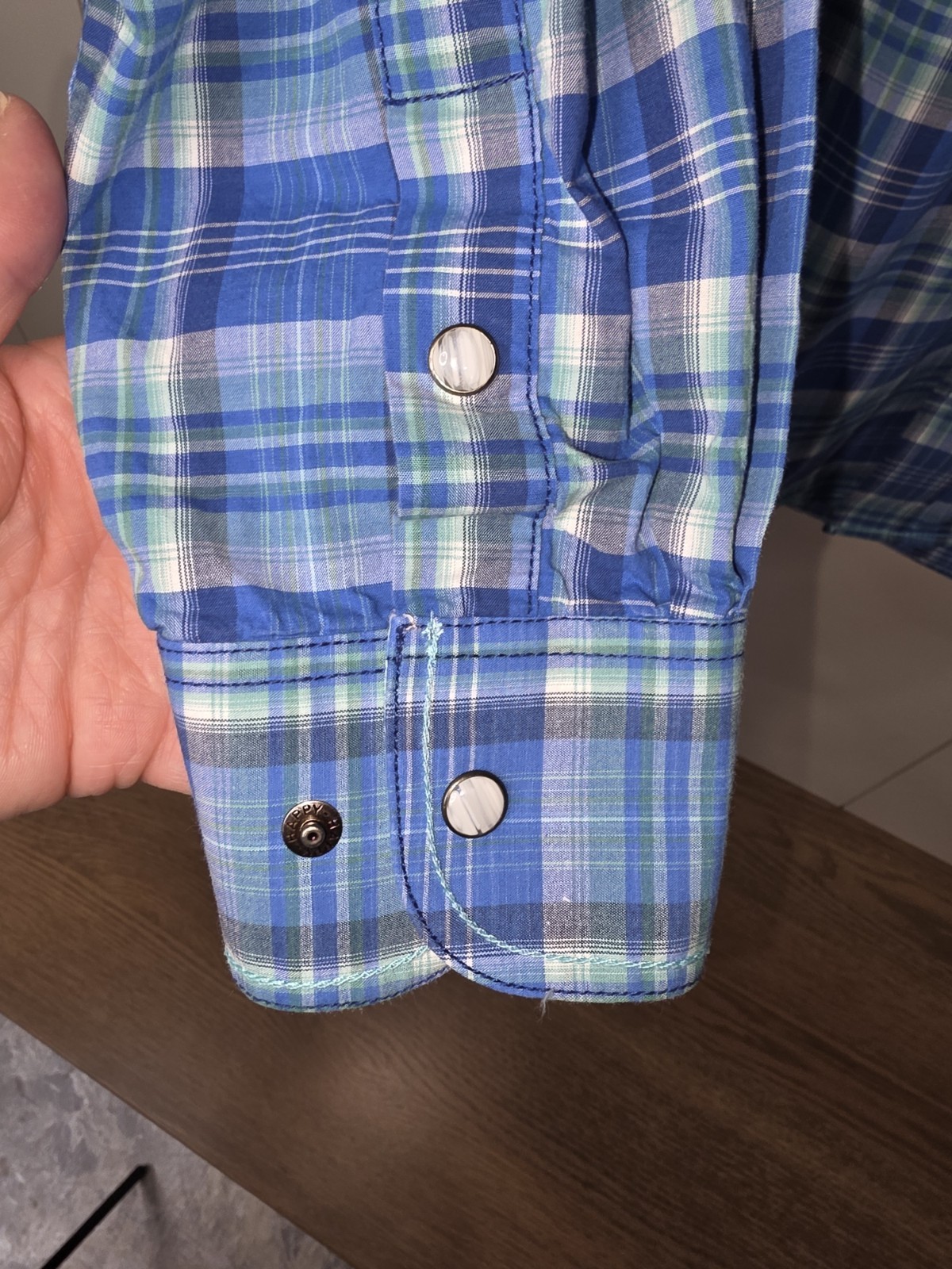 Pangandle Mens Long Sleeve Blue Plaid Pearl Snap Button Down Western Cowboy Med