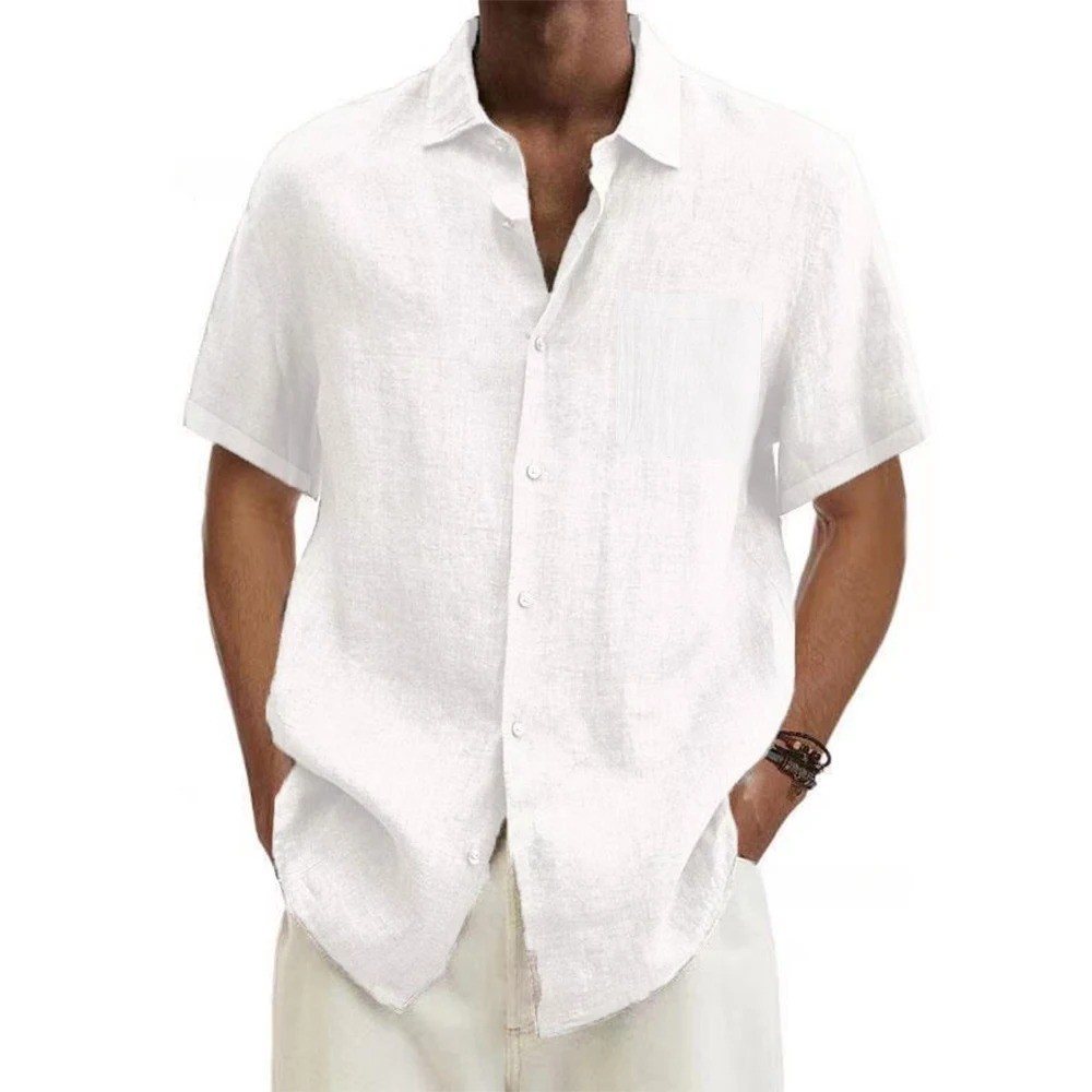 Men’s Cotton Linen Short Sleeve Shirt – Casual Beach Style, Plus Size