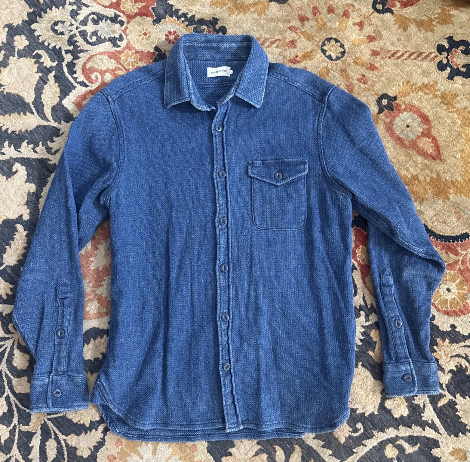 Taylor Stitch Division Utility Shirt Rinsed Indigo Blue Twill Size 44 XL