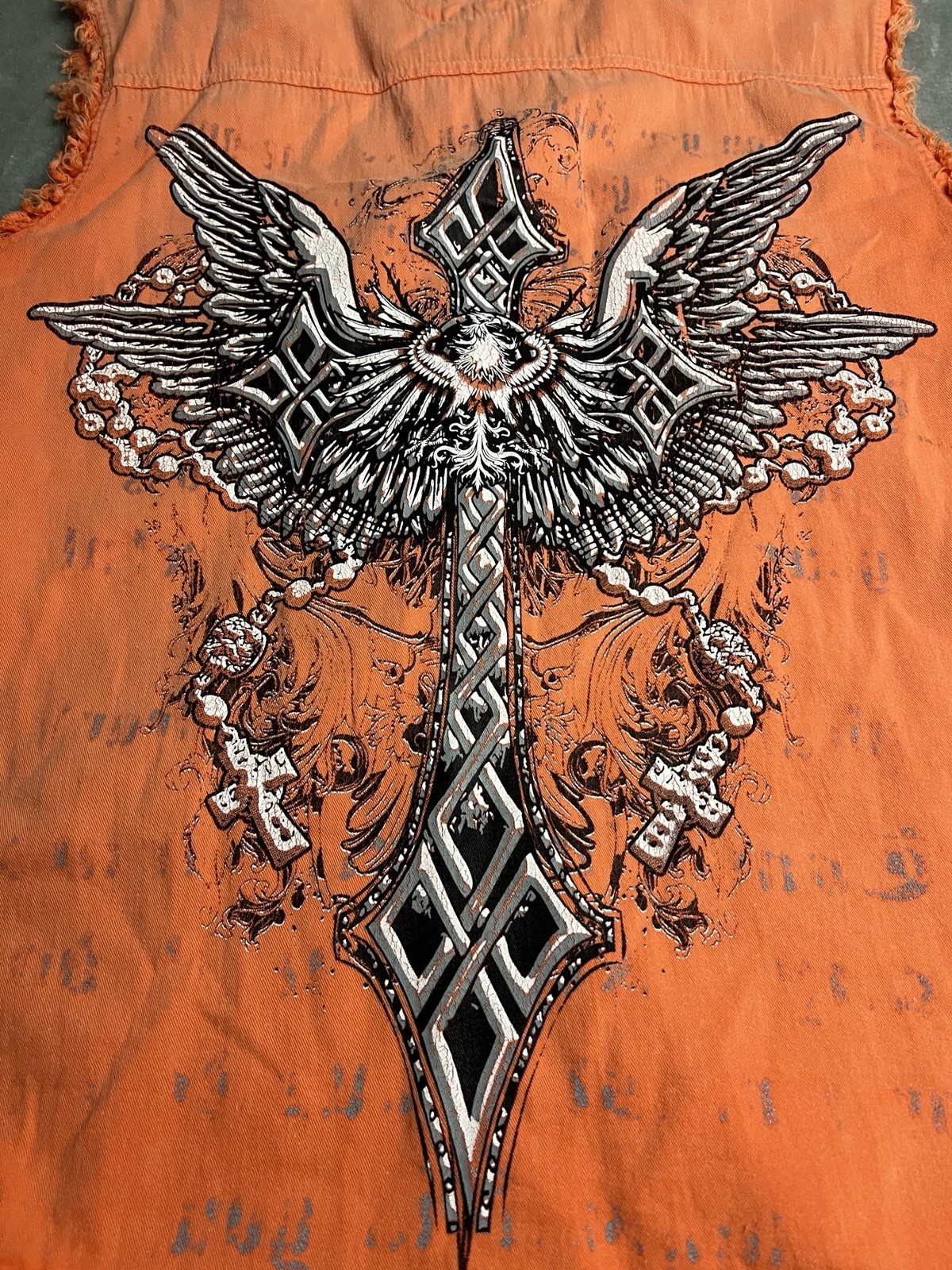 Biker Wear USA Mens Vest Medium Orange Sleeveless Button Front