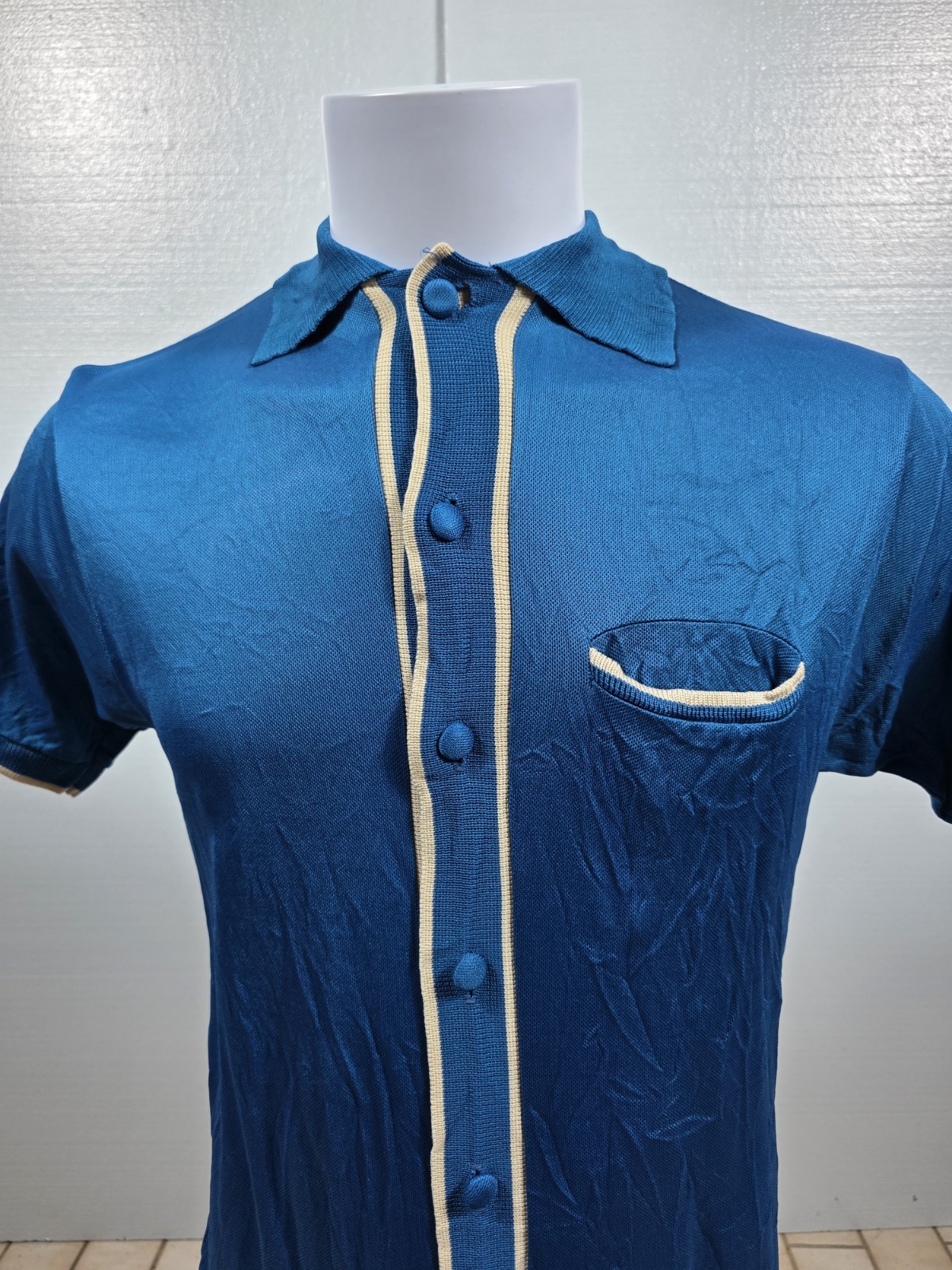 Diplomat Double Knit 1970s Leisure Shirt Teal Blue Medium