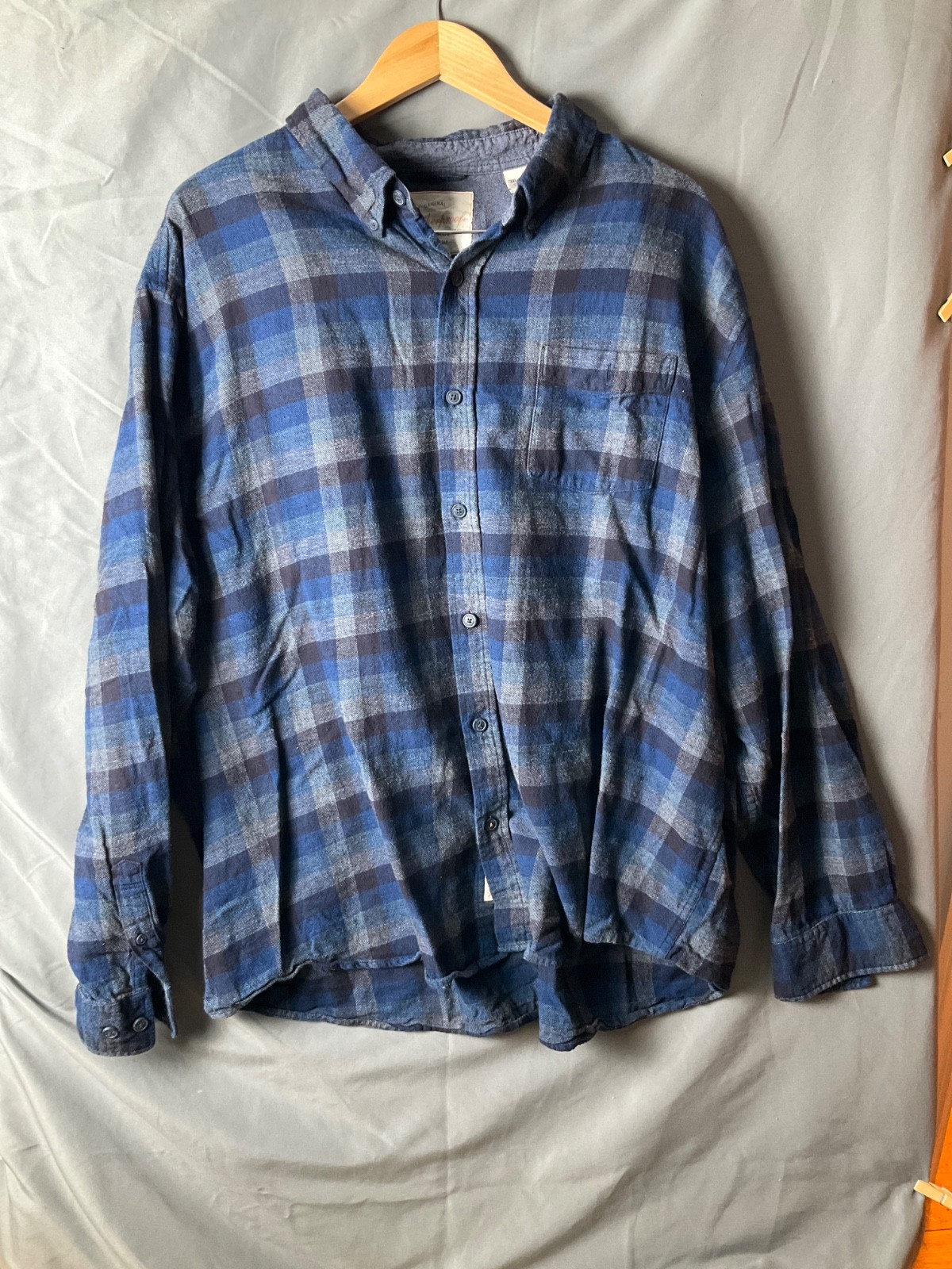 Men’s Weatherproof Vintage 3XL Blue Gray Plaid Button Down Luxe Flannel Shirt
