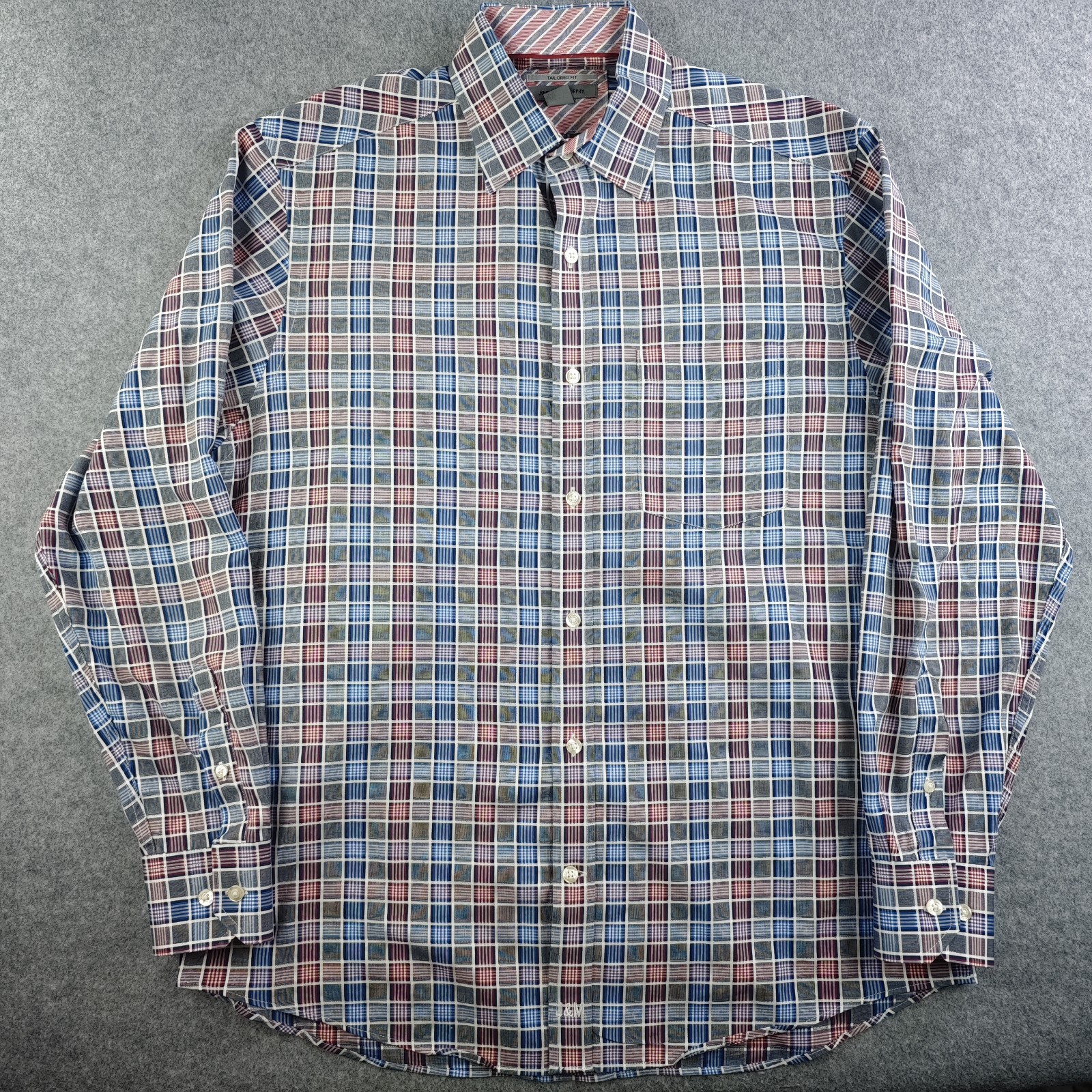 Johnston Murphy Shirt Mens Medium Tailored Fit Multicolor Plaid Long Sleeve