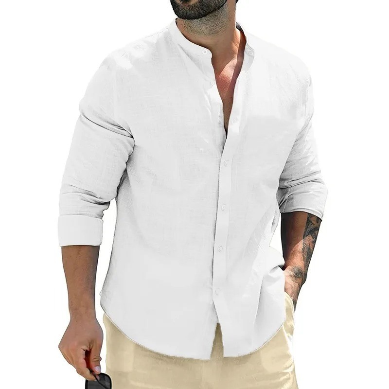 Men’s Autumn Cotton Long Sleeve Shirt Casual Business Solid Color T-shirt Gift