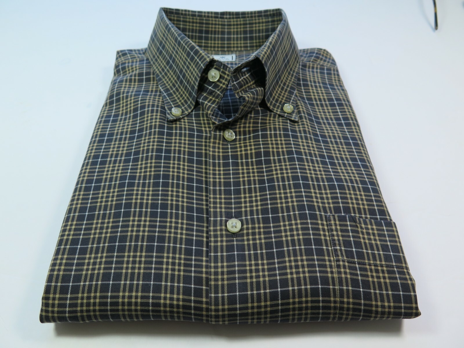 Peter Millar Men’s Pure Cotton Brown Black Checks Plaids Casual Shirt Large EUC