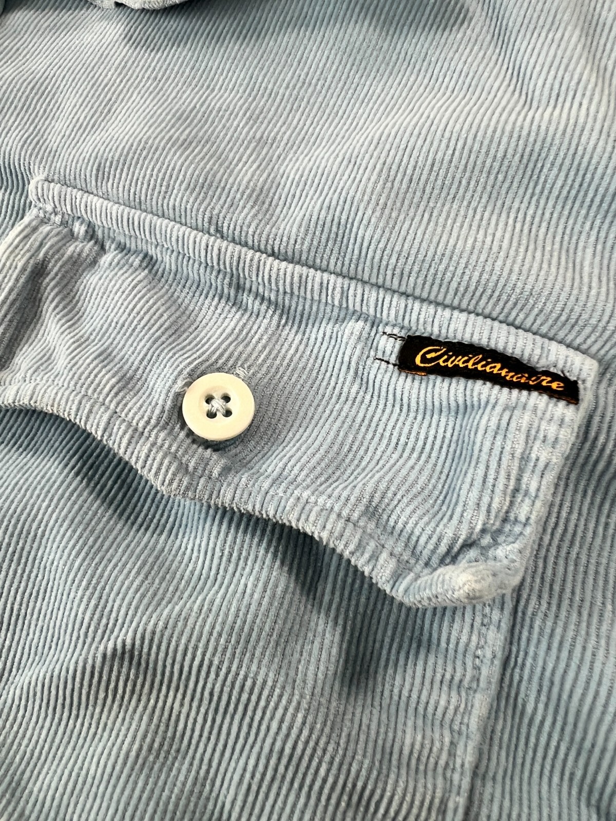 Civilianaire Men’s Corduroy Long Sleeve Button Up Shirt XL Blue Pockets USA MADE
