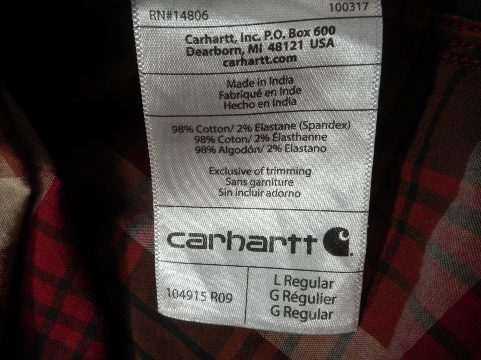 Carhartt Shirt Mens L Red Black Plaid Rugged Flex Relaxed Lightweight Workwear