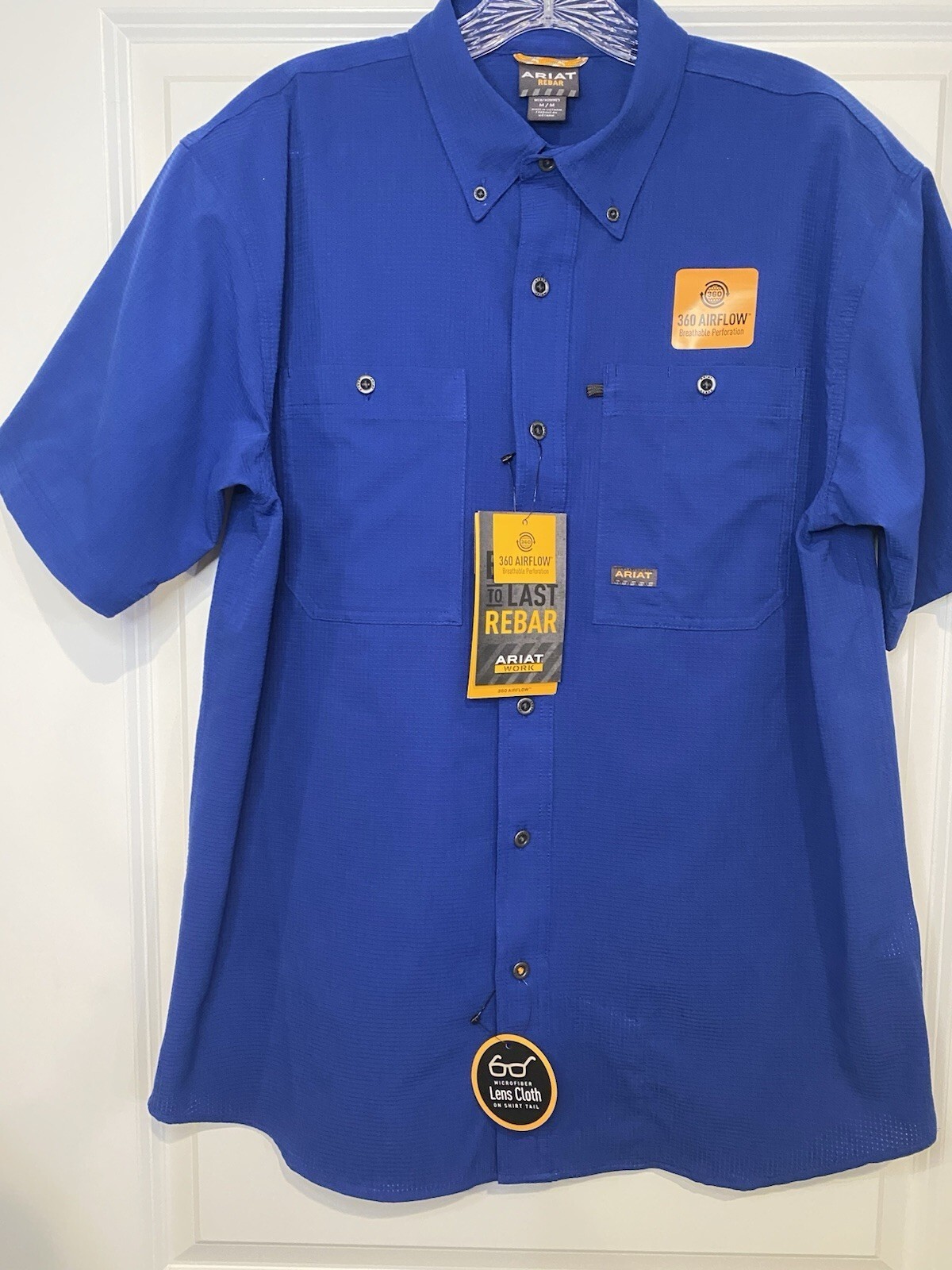 Ariat Men’s Rebar Made Tough 360 Airflow Short Sleeve Blue Work Shirt, SZ M, NWT