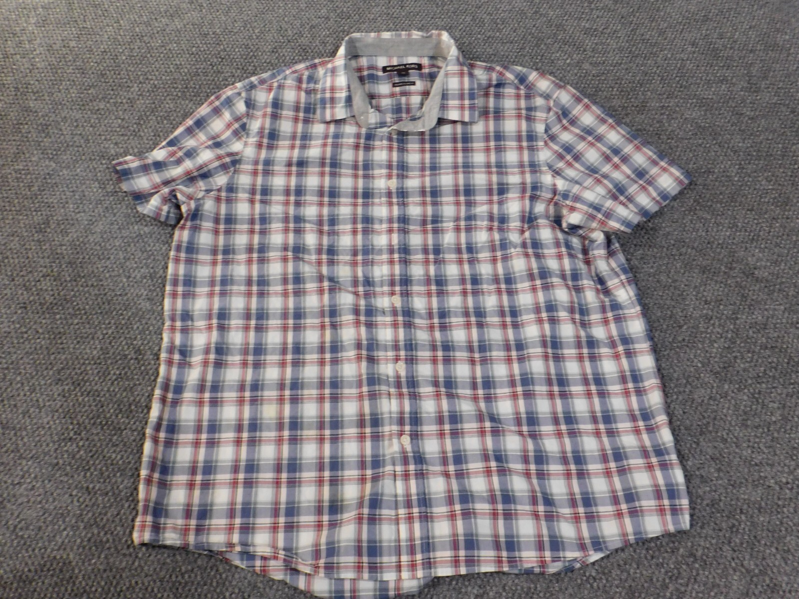 Michael Kors Shirt Men 2XL XXL blue plaid button up air soft stretch
