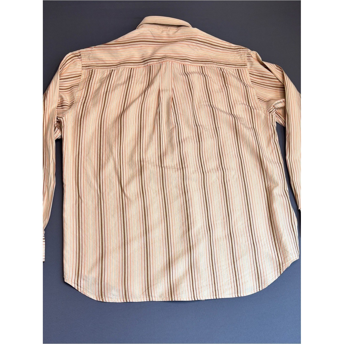 Tommy Bahama 100% Silk Stripe Button Front Dress Shirt Men’s Large Orange Cream