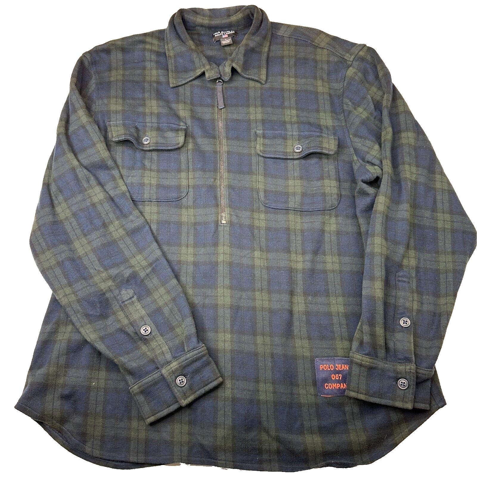 Polo Jeans Co. Ralph Lauren Men’s Shirt Size L Chest 50In Collared 1/2 Zip Check