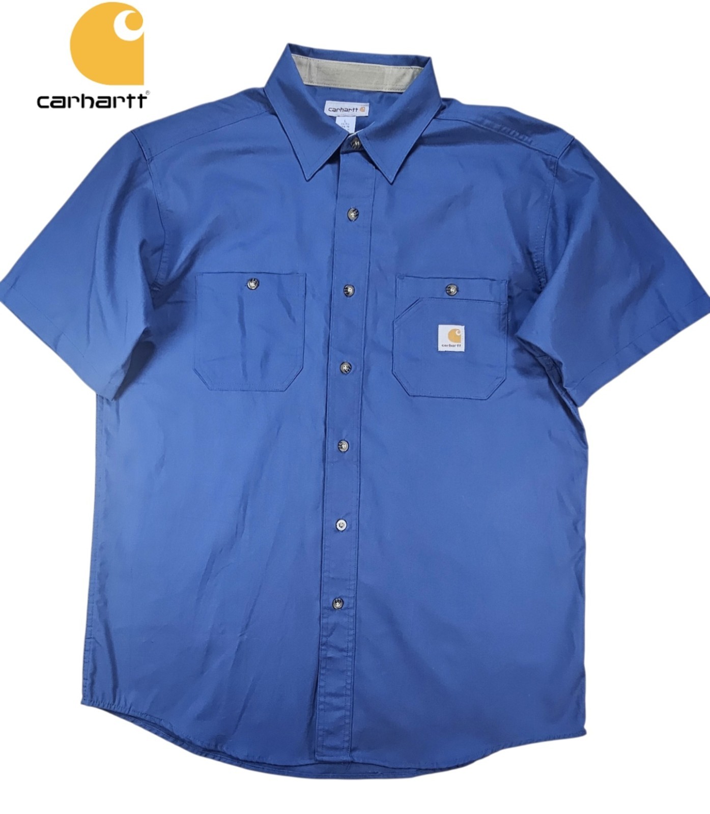 Carhartt Men’s S/S Button Down Cotton Blend Work Shirt Blue Size Large NEW