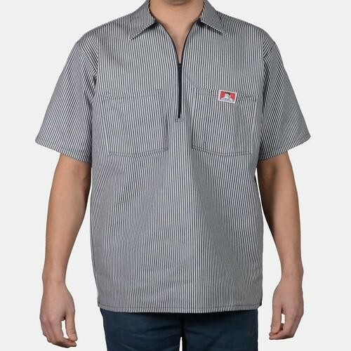 Ben Davis Men’s Short Sleeve Color Stripe Cotton Pockets Blend 1/2 Zip Shirt