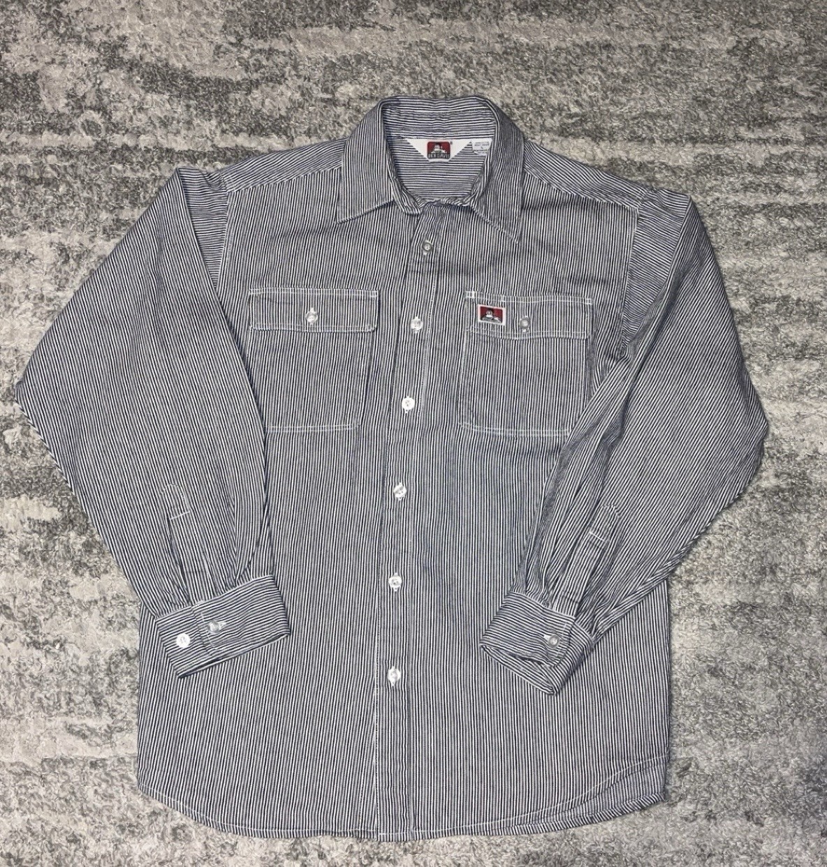 Ben Davis Work Shirt Striped Heavyweight Cotton Button Up Workwear USA Style L