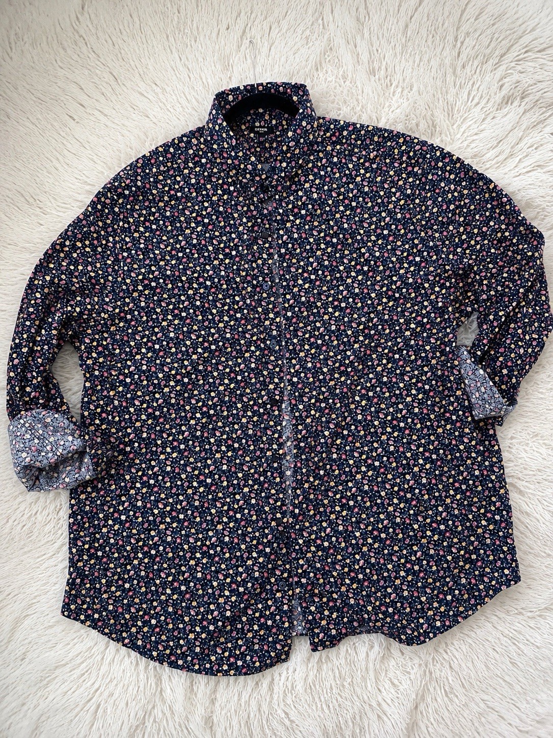Express Men’s Slim Fit Floral Woven Button-Up Shirt Blue/Multicolor 2XL