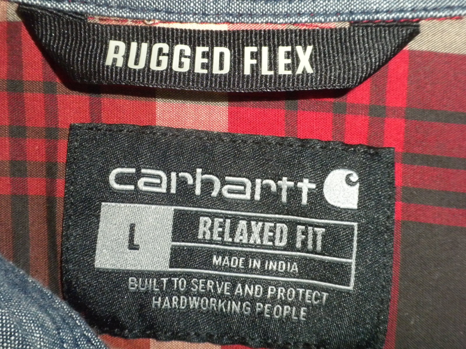 Carhartt Shirt Mens L Red Black Plaid Rugged Flex Relaxed Lightweight Workwear