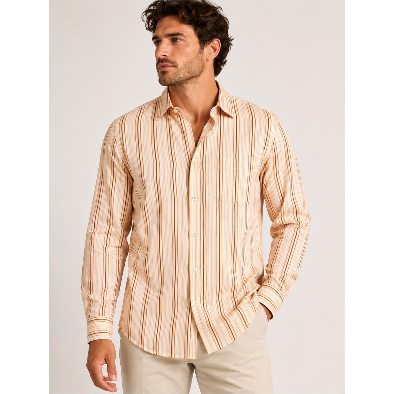 Tommy Bahama 100% Silk Stripe Button Front Dress Shirt Men’s Large Orange Cream