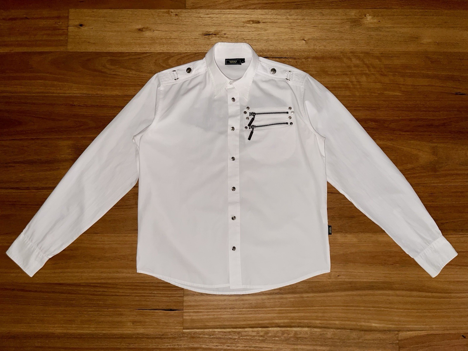 Versace Jeans Couture White Zip Detail Shirt Embroidered Logo Mens L BNWOT