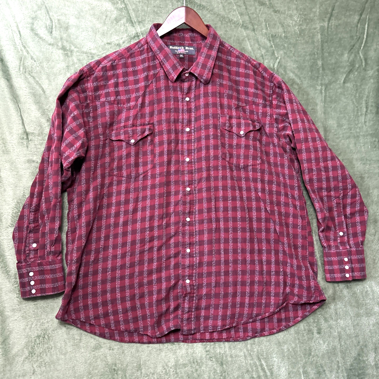 Ruddock Bros Mens Plaid Button Flannel Shirt Size 3XL Red Made in USA Pearlsnap
