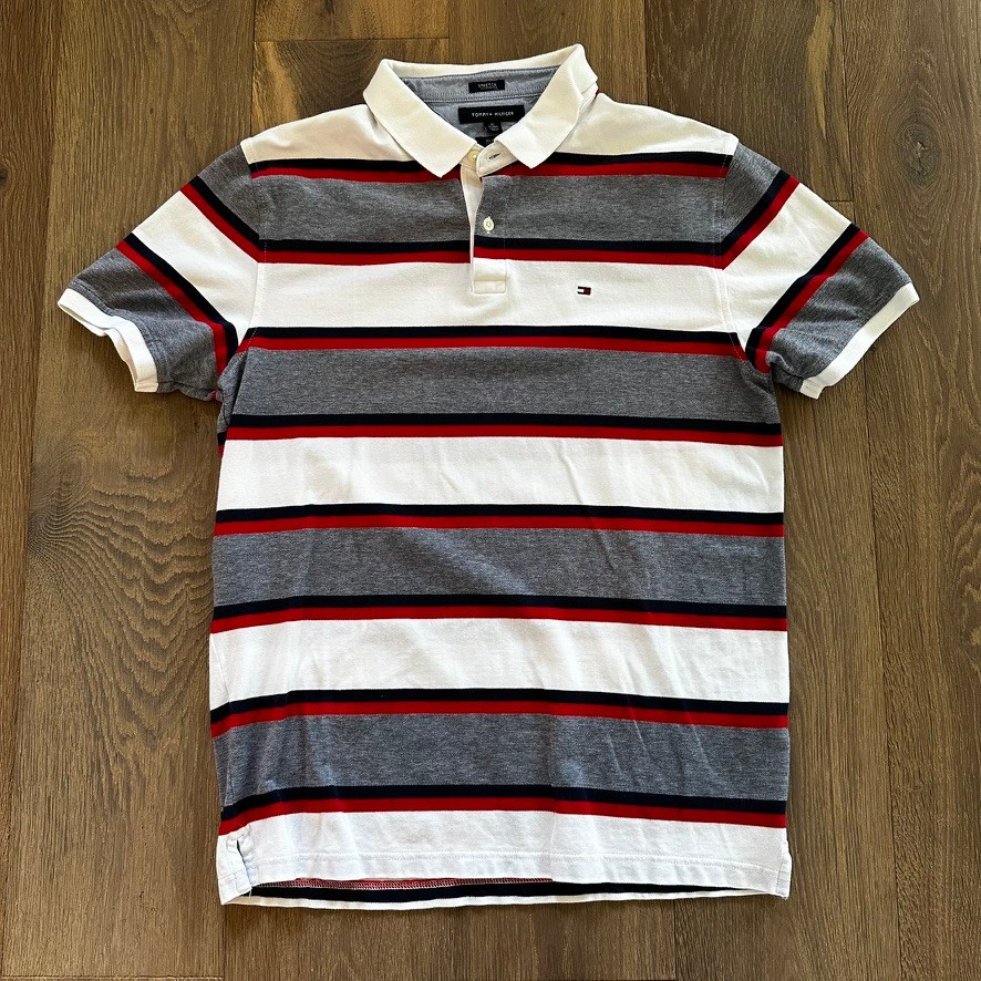 Tommy Hilfiger Slim Fit Block Stripe Stretch Pique Polo Red/White/Blue/Gray XL
