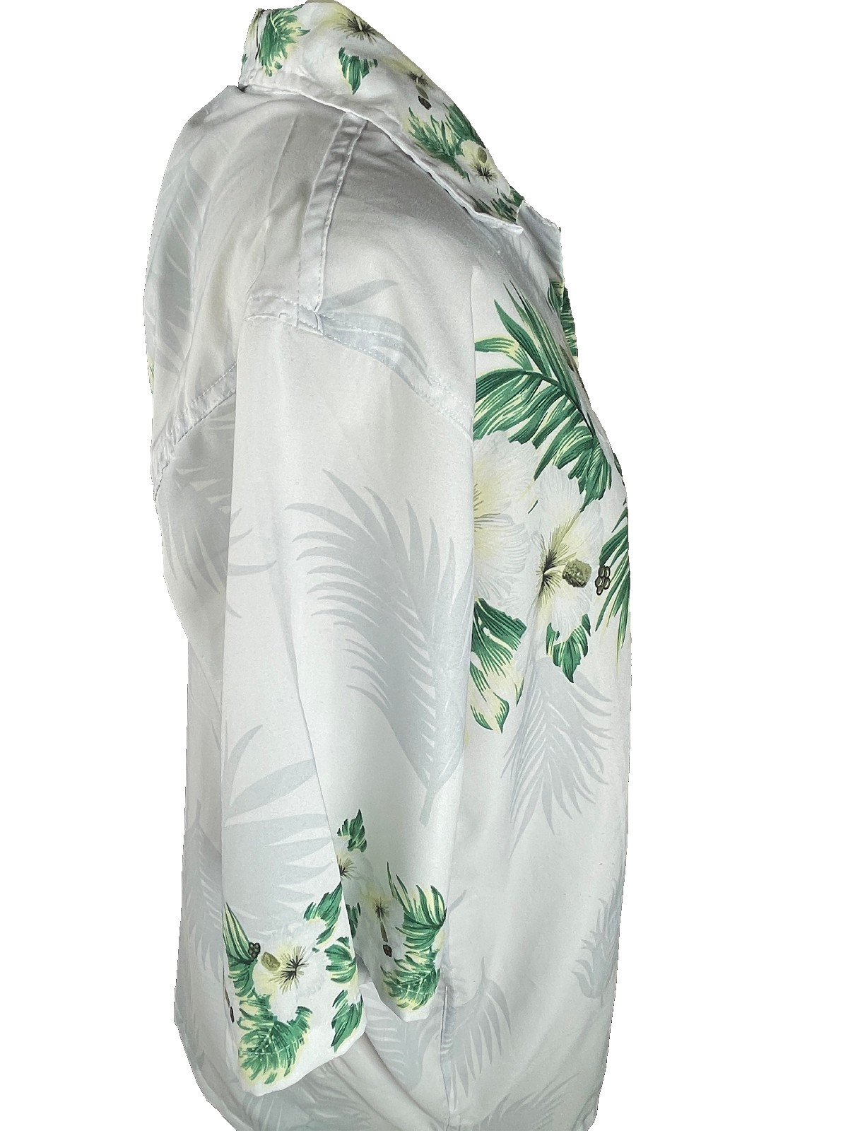 Dolphino Collection Mens Shirt Large Floral Leaves Side Slit Collared Hawaiian