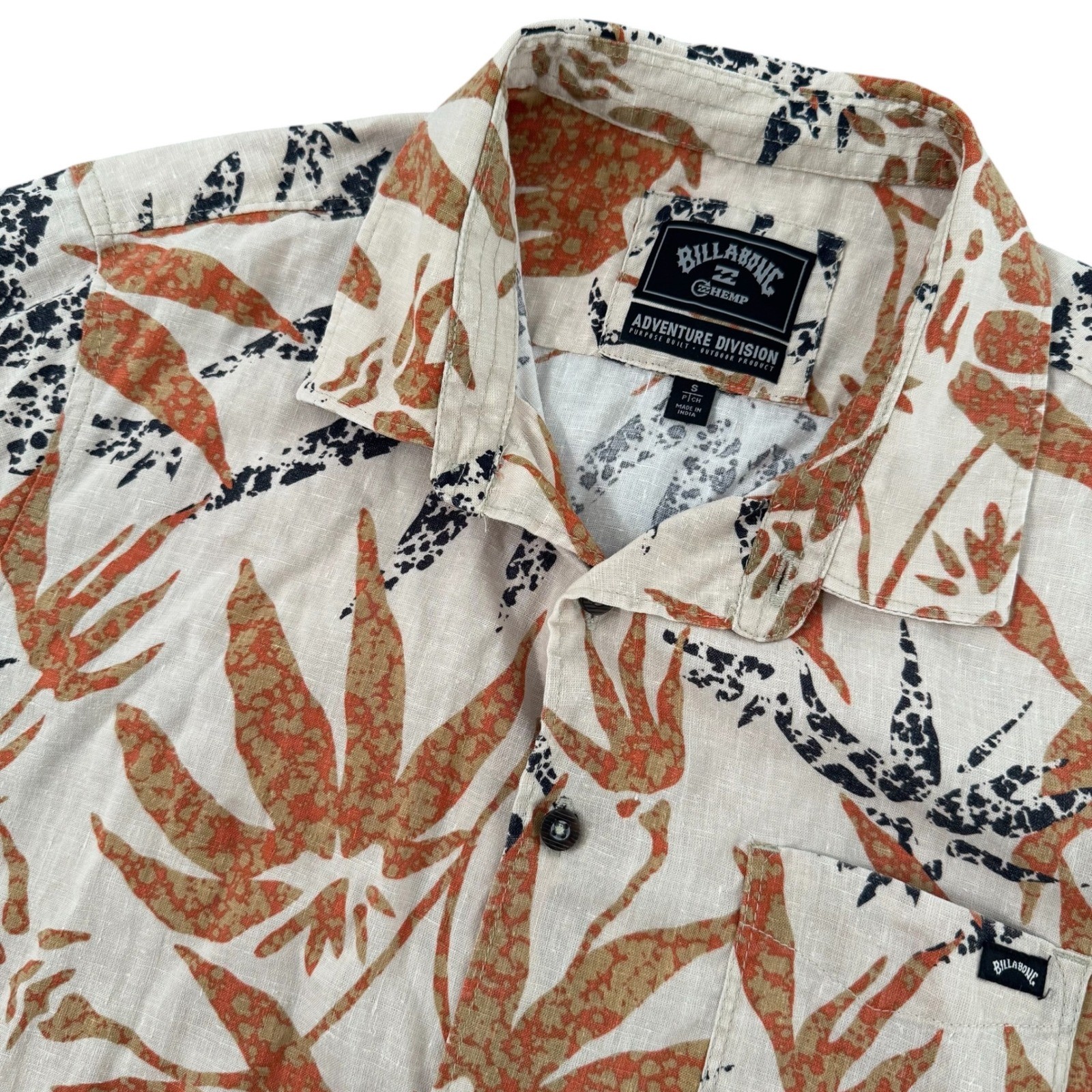 Billabong Adventure Division Small Hemp Blend Leaf Print Button Up Men’s Shirt