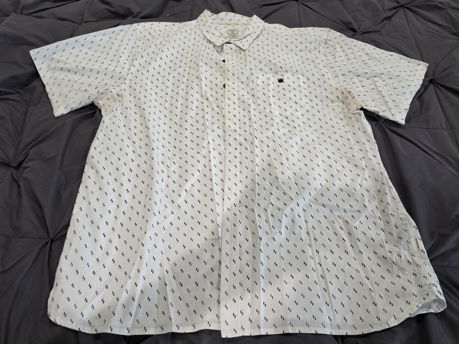 Voyager Shirt Mens 2XL White Black Printed Cotton Short Sleeve Classic Button-Up