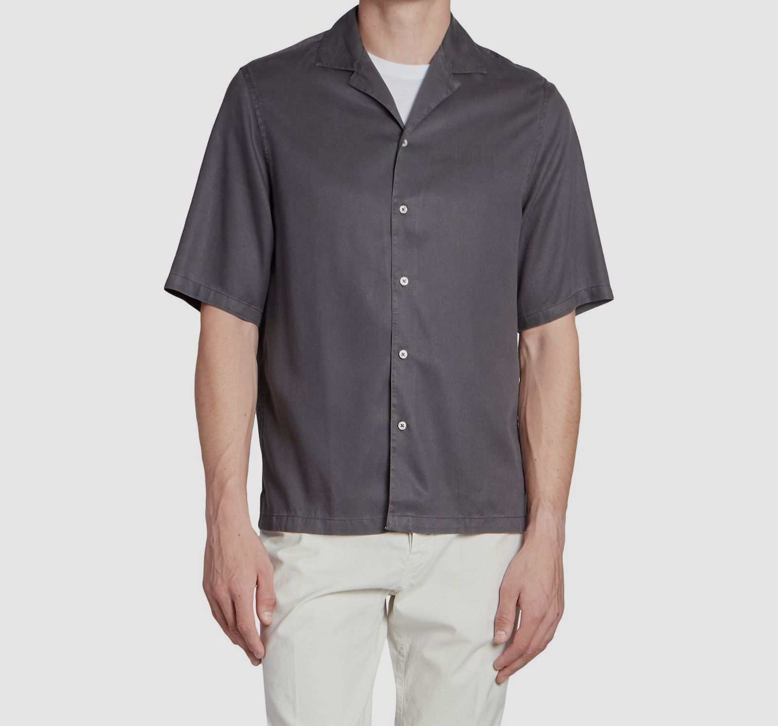 $270 Officine Générale Men’s Gray Collared Short Sleeve Button-Up Shirt Size L