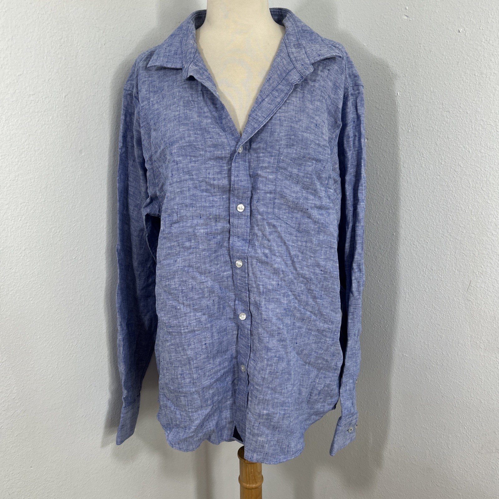 Untuckit Shirt Mens XLBlue Linen Button Down Preppy Yachting Beach Coastal