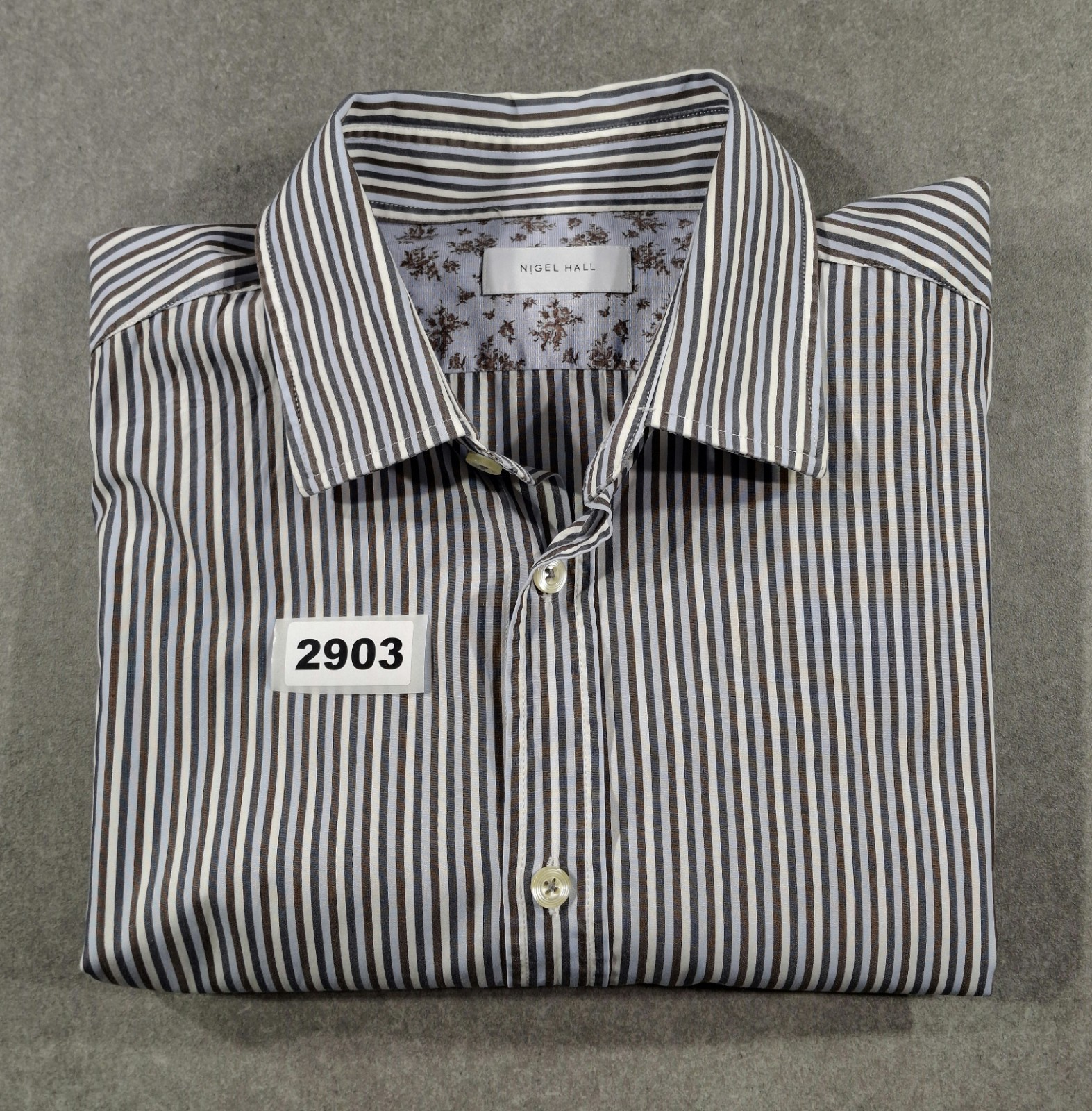 Nigel Hall Mens 100% Cotton Shirt Blue Stripes Large Office Wedding Party