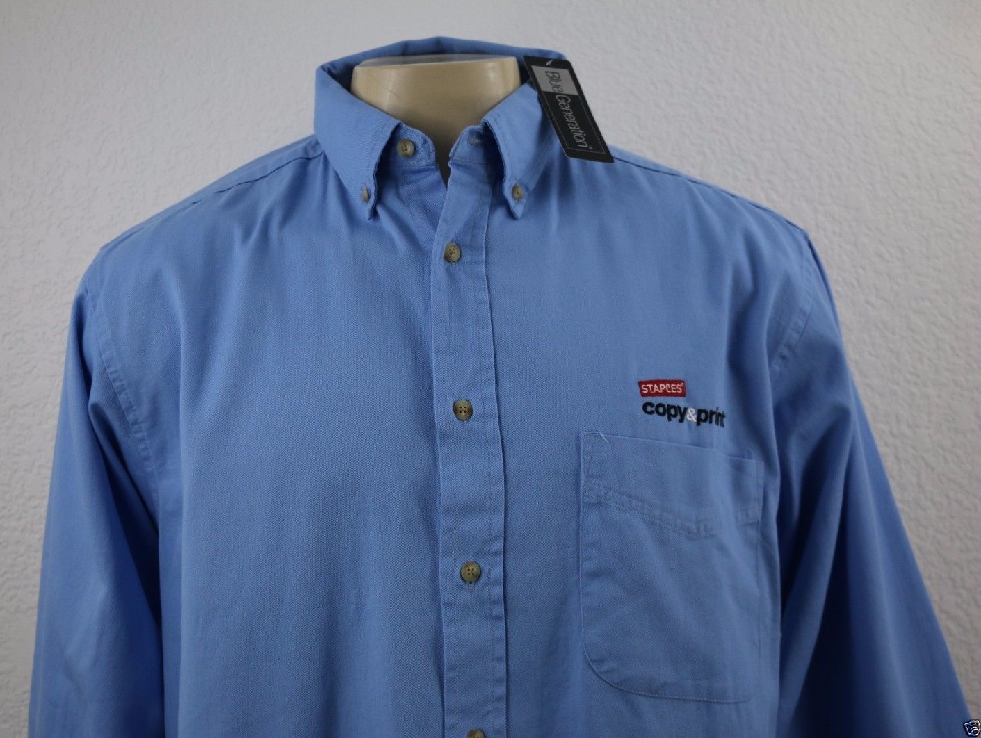 NEW Blue Generation Staples Copy&Print Embroidered Men’s Long Sleeve Shirt Sz L