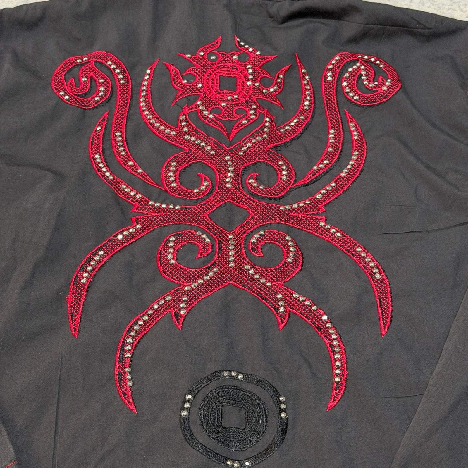 Alibi Black Button-Down Shirt Red Stitch Tribal Embroidered Studded Y2K Size XL