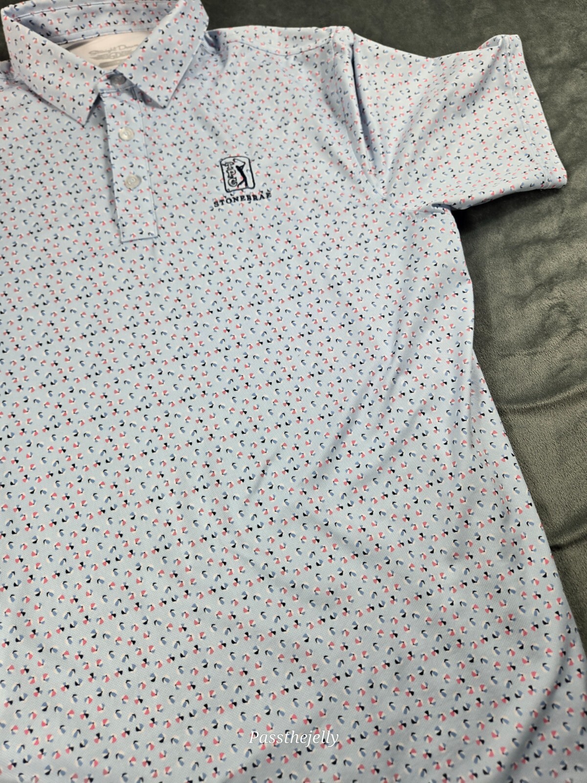 Straight Down Golf Shirt Mens Medium Tour TPC Stonebrae National Umbrella Print