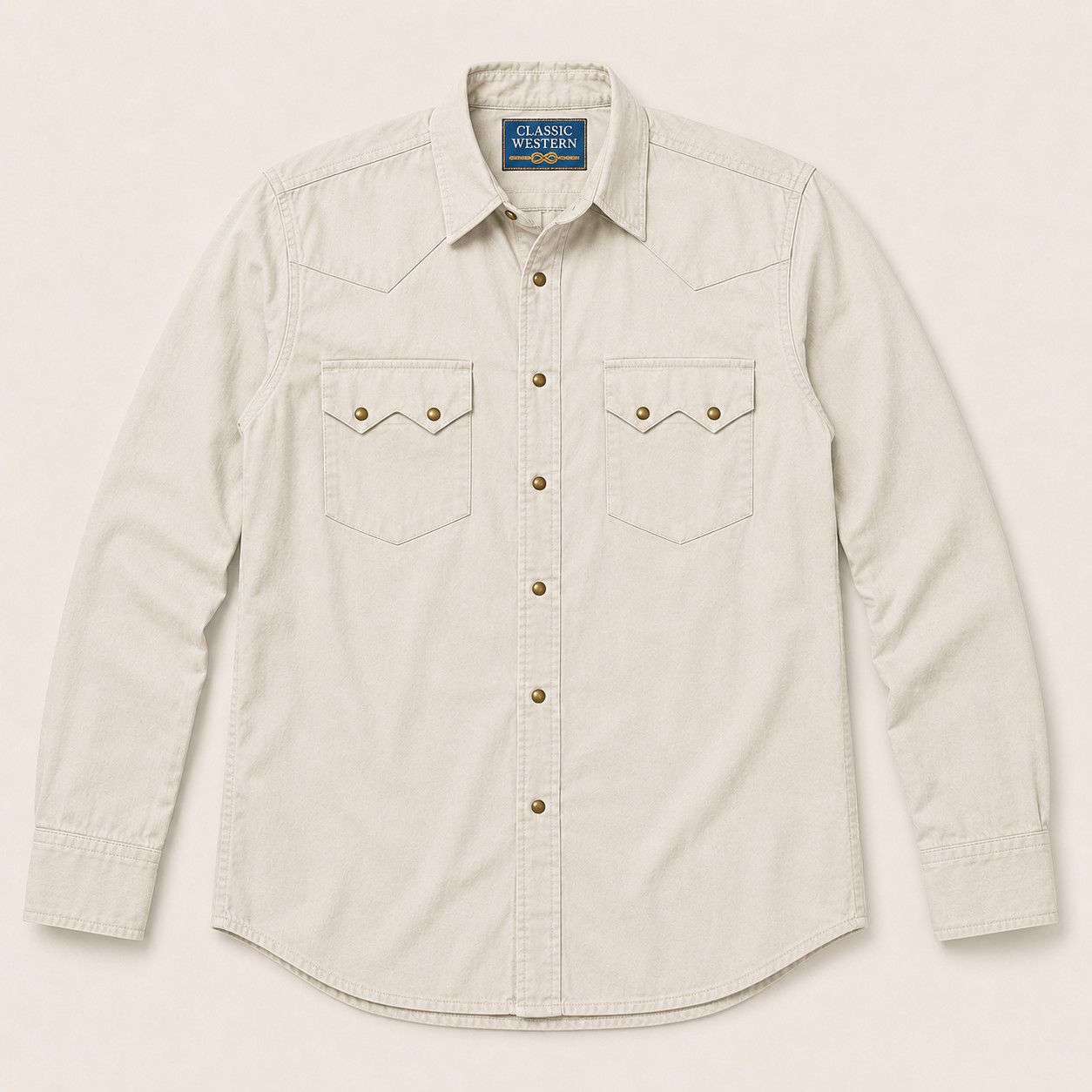 Men’s Ecru Solid Long Sleeve Cowboy Western Snap Shirt