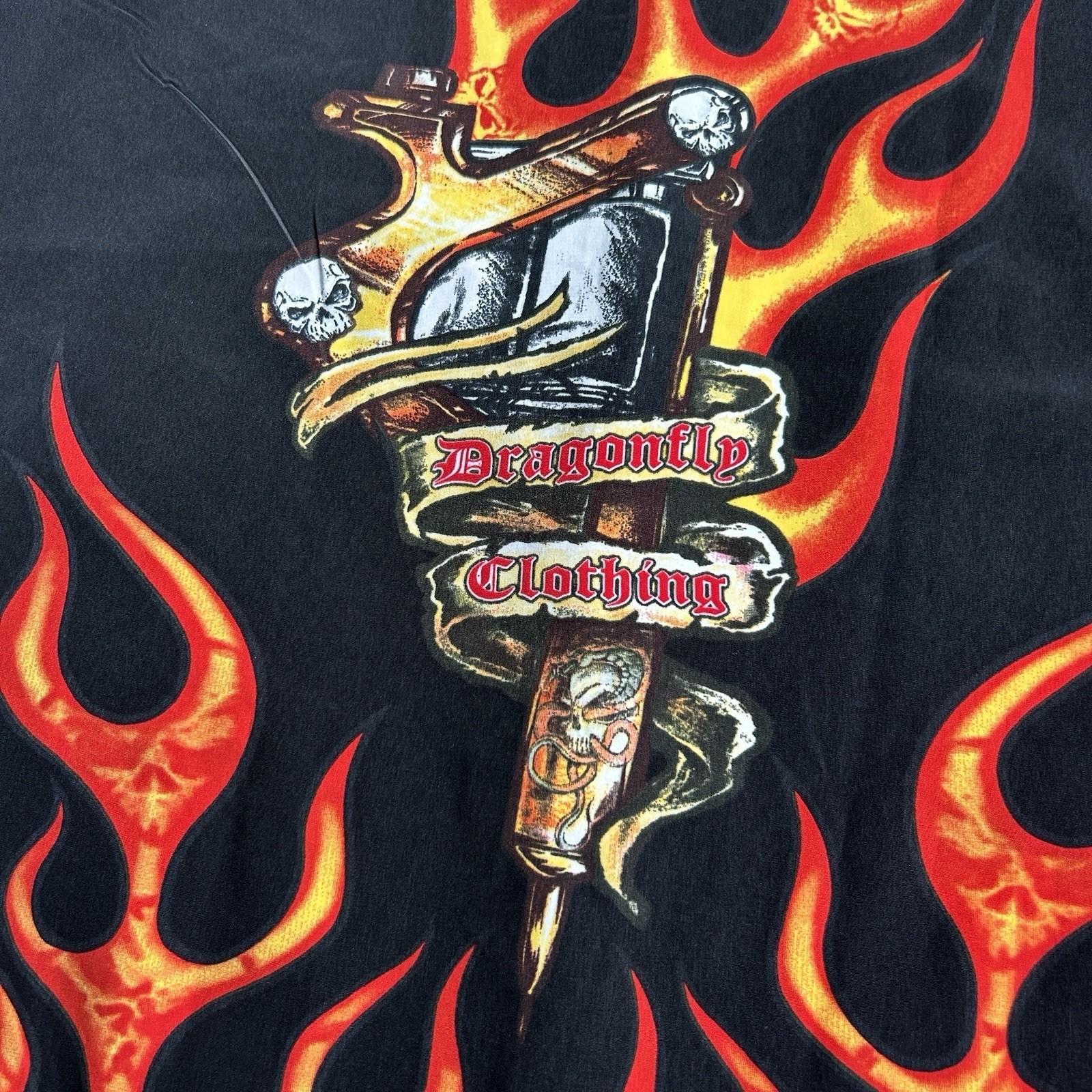 Dragonfly Clothing Sapphire Lounge SS Shirt Flames & Tattoo Gun Mens Large