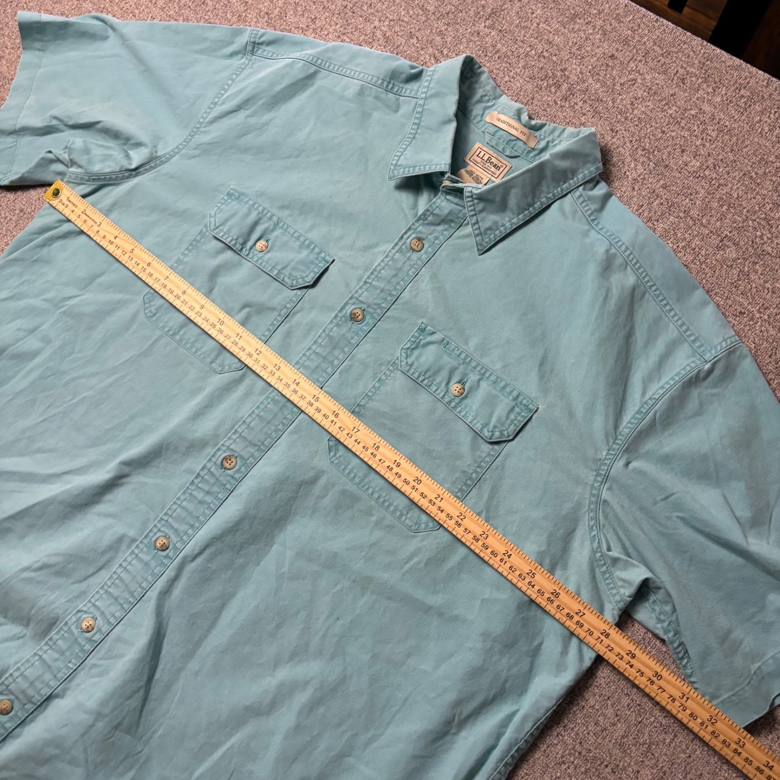 LL Bean Sunwashed Canvas Button Down Shirt Mens XXL Tall Teal Short Sleeve