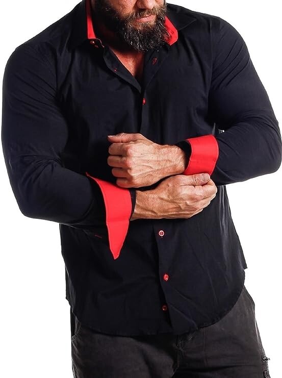 HHGKED Men’s Button Down Shirts Long Sleeve Dress Shirts Classic Contrast Shirt