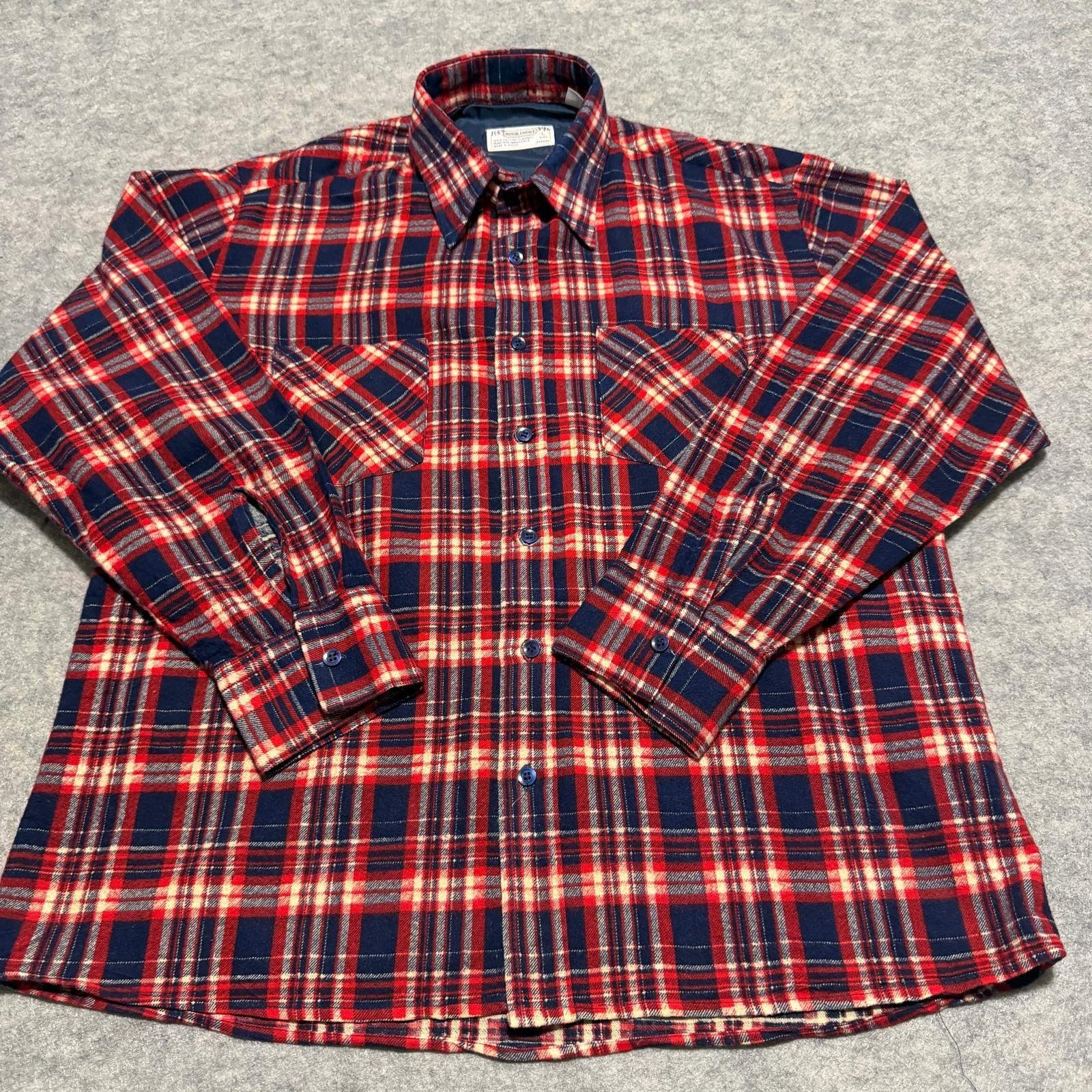 VTG ROYAL CHOICE Plaid Flannel Shirt Men’s LG Red Button Up 100% COTTON MACAU