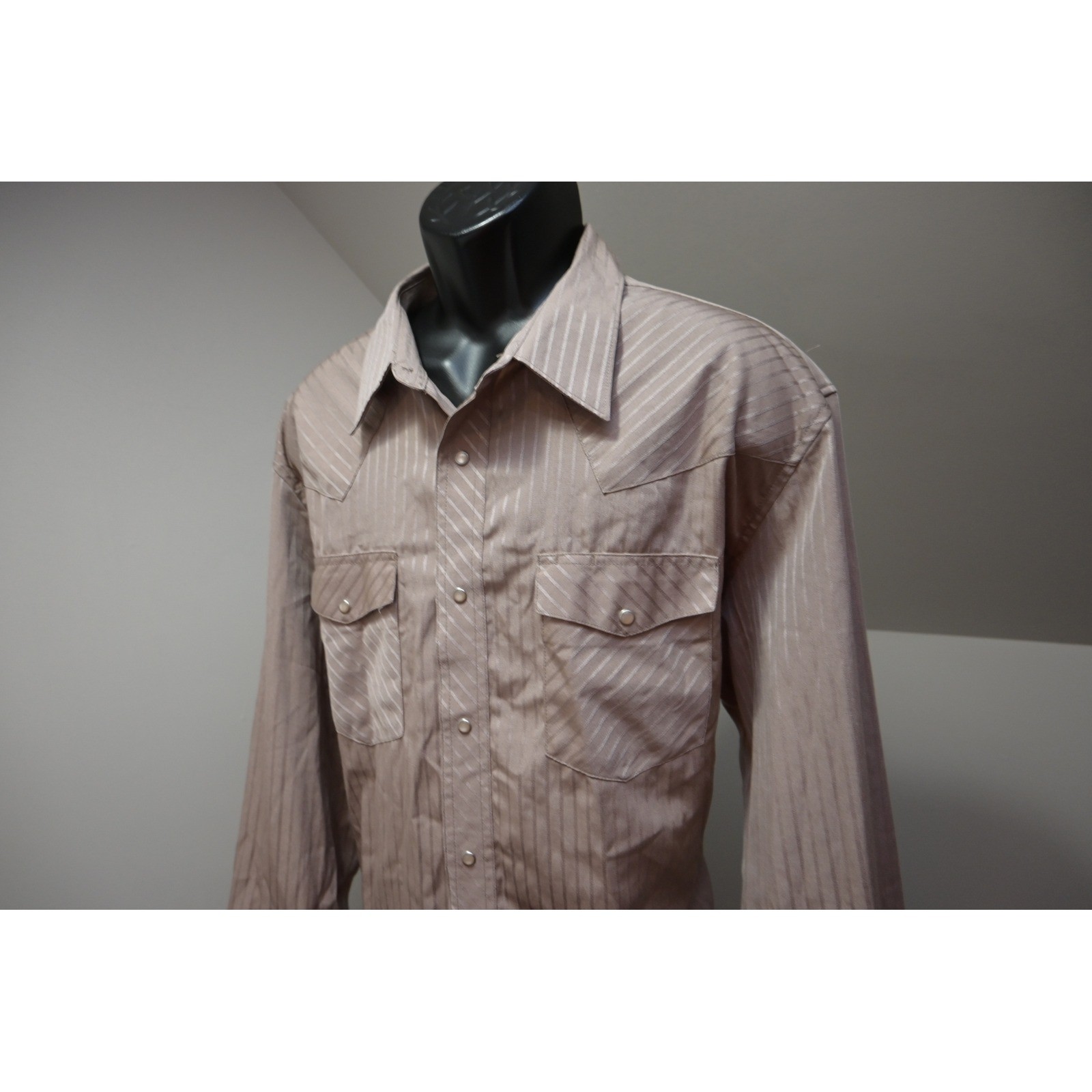 Wrangler Western Snap Pearl Snaps Shirt Men XXL Tan Striped Long Sleeve EUC