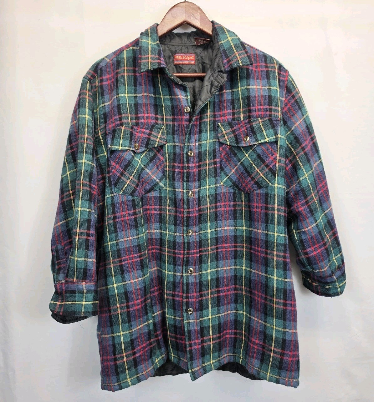 Vtg Allen Wickfield Wool Flannel Insulated Shirt Jacket Shacket Plaid Med 3113