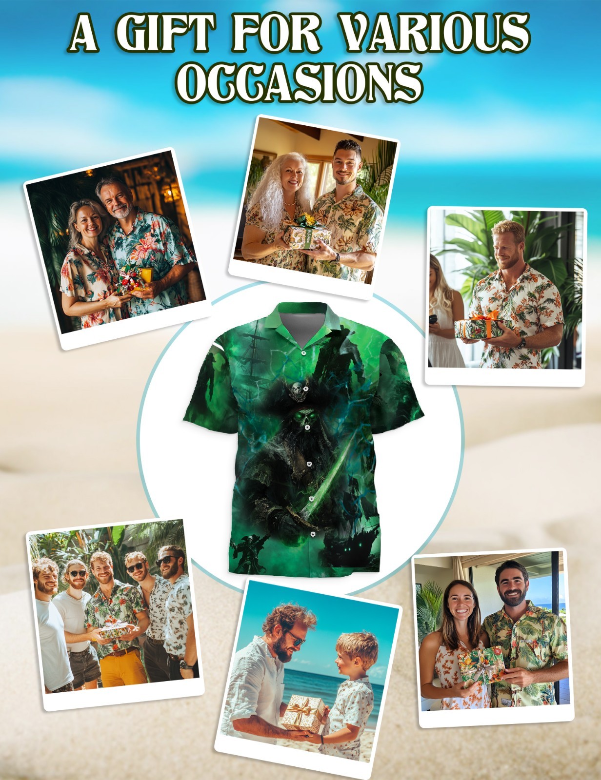 Ghost Pirate Ship Hawaiian Shirt Halloween Nautical Aloha Beach Wear