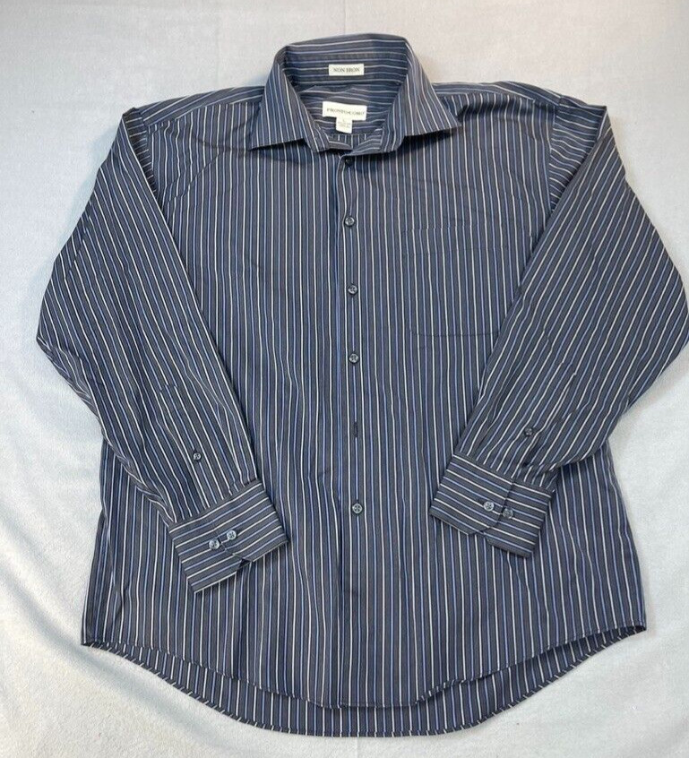 Pronto Uomo Shirt Large Mens Gray Blue White Striped Non Iron Button up