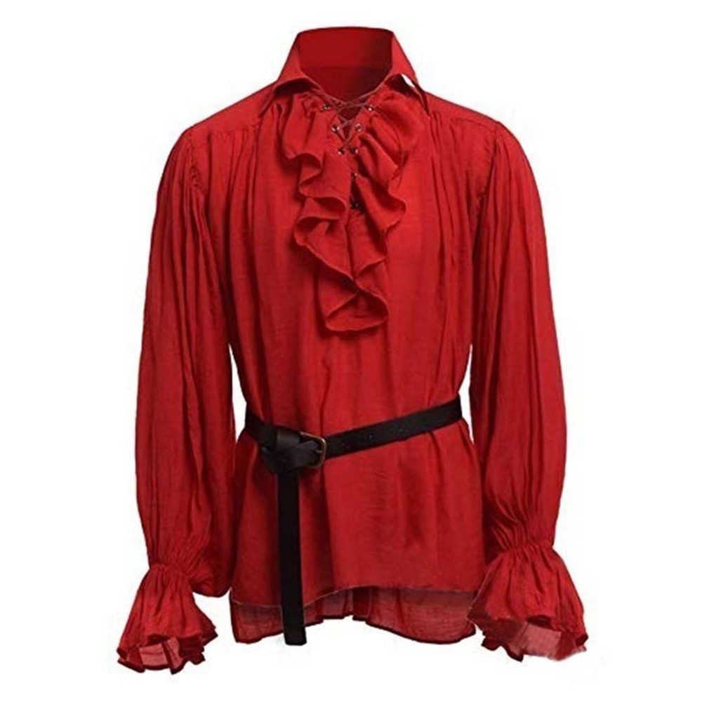 Fashionable Men’s Top With Puff Sleeves & Ruffled Collar Choose From 4 Colors