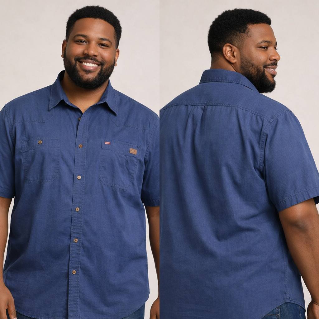 Genuine Dickies Men’s L Ripstop Utility Work Shirt Navy 97% Cotton 3% Spandex